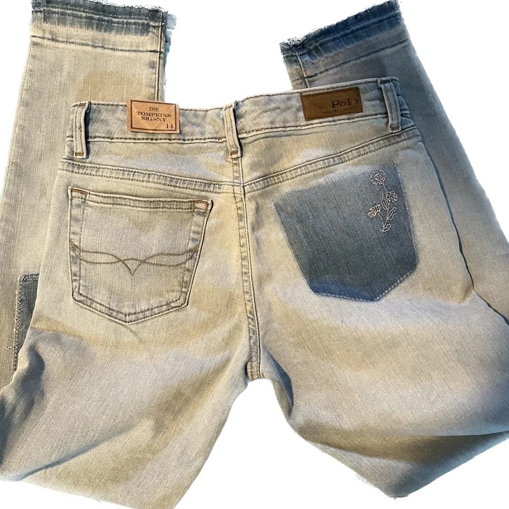 NWT girls 14 skinny Ralph Lauren jeans patch vintage look